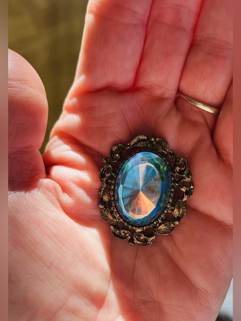 Blue and Gold Tone Brooch December Birthstone or 4th Wedding Anniversary